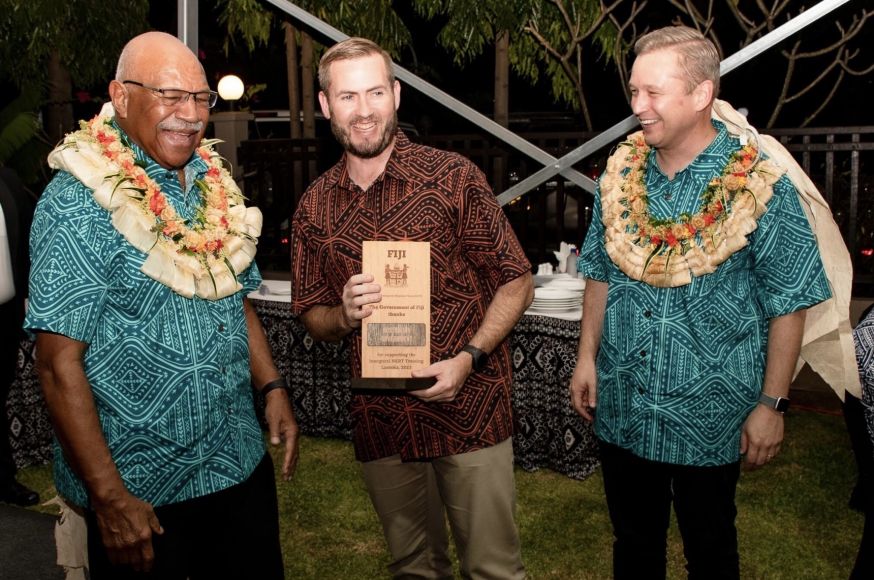 Fijian Prime Minister Sitiveni Rabuka) and Acting Australian High Commissioner (Stuart Watts)